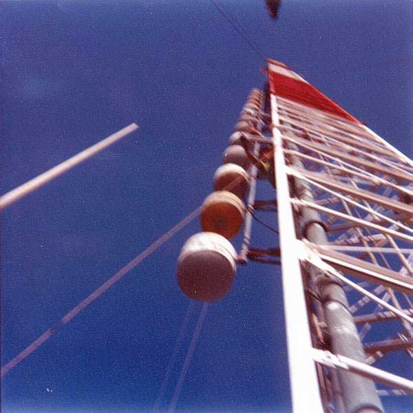 Johnny Stigler WA5ZRQ on the tower at Cedar Hill, October 1981
