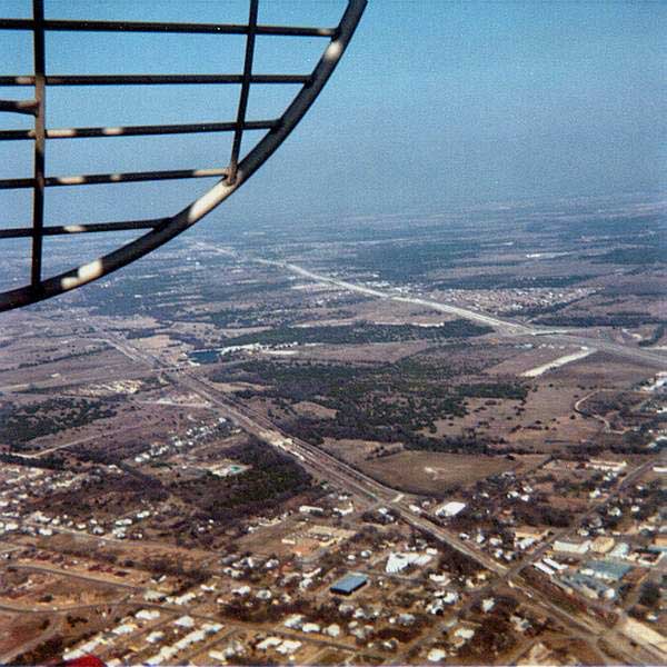 View from 1,500-foot level of KXTX tower looking northeast toward Dallas, February 1982