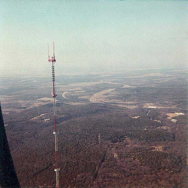View north-northwest from 1,500-foot level at Cedar Hill with the SJR tower visible, February 1982