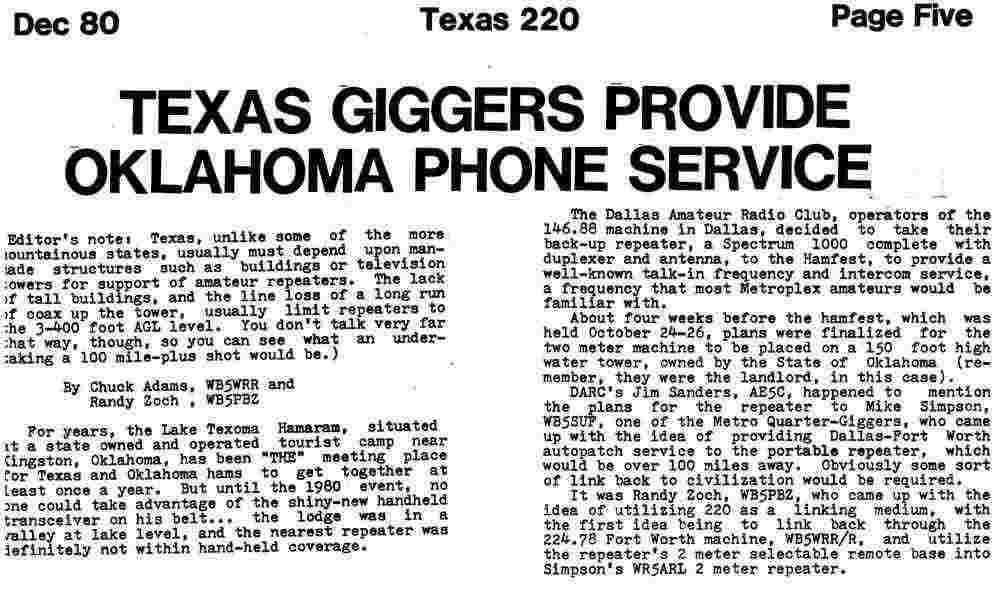 Texas 220 newsletter, Volume 1 Number 1, December 1980 — page 5